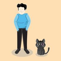 a boy with a black cat on an orange background vector