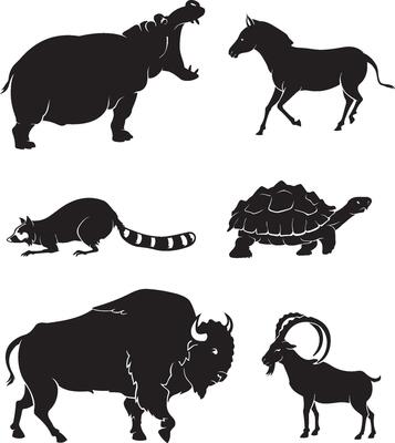 Wild Animals Set Silhouettes