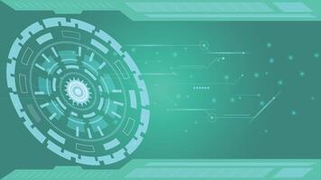 Modern green themed technology background featuring circular gear interface and circuit lines ideal for presentations and digital projects without using special characters vector