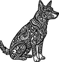 Sitting dog silhouette with intricate tribal style patterns and detailed decorative elements artwork vector