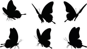 Butterfly silhouette collection set with detailed wing shapes and side views for design use vector