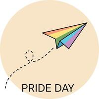 Rainbow colored paper airplane flying with dotted trail celebrating Pride Day event and LGBT community support vector