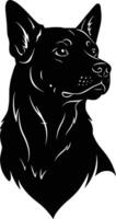 Black dog silhouette with attentive expression isolated on white background simple pet portrait illustration vector