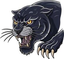 Fierce black panther roaring with sharp claws and intense amber eyes in aggressive pose digital illustration vector