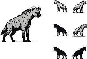 Spotted Hyena Illustration with Multiple Silhouettes in Various Poses for Wildlife Design vector