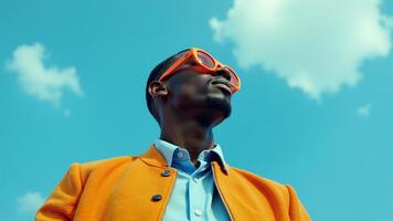 Stylish African Man Looking Upward At Sky photo