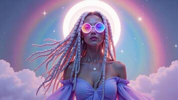 Woman With Dreads Under Rainbow Moon photo