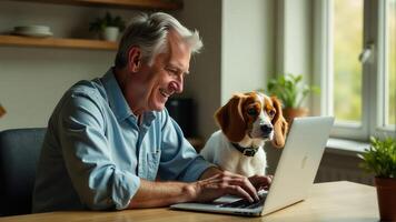Senior Man Works With Beagle Home photo