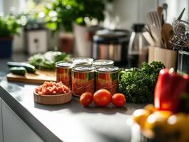Assorted Canned Tuna Showcased on Countertop photo