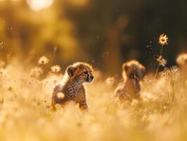 Cheetah Cubs Frolicking Under the Sun photo