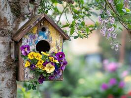 Birdhouse Nestled with Charming Florals photo