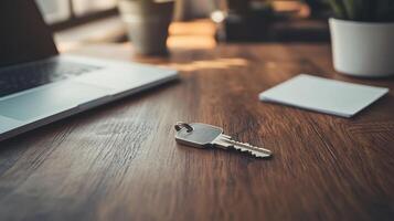 Wooden Surface Featuring Compact Security Key photo