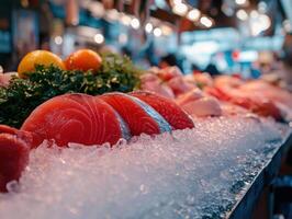 Market Stall With Freshly Caught Tuna On Ice photo