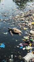 Marine Turtle Weaving Through Litter photo