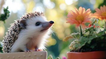 Prying Hedgehog Inspects the Garden photo