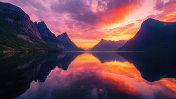 Scenic View of Summer Twilight at Lakeside Mountains photo