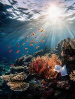 Coral Reef Visited by Wandering Plastic photo