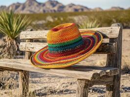 Rustic Bench with Lively Sombrero photo