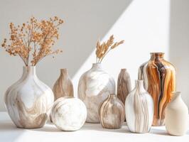 Trendy Ceramic Vase Assembly Adorned With Marble Motif photo