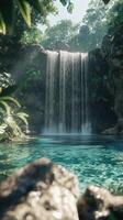 Crystal Clear Basin Receiving Waterfall in Lush Jungle Paradise photo