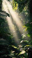 Ray Filled Canopy Lighting Up Tropical Jungle Clearing photo