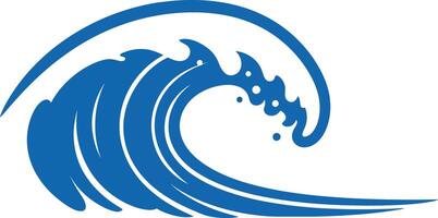 Blue ocean wave icon with stylized curling water splash graphic design element vector