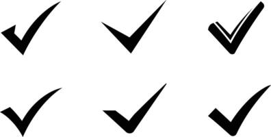 Set of six black check mark symbols in style for design and verification purposes vector