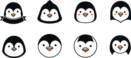 Cute penguin faces with ribbons and frame collection for graphic design and decoration vector
