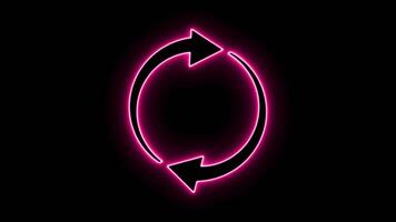 Glowing neon line Refresh icon isolated on black background. Reload symbol. reload icon animation black background video