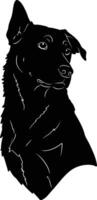 Black dog silhouette artwork showcasing attentive canine expression in minimalistic style vector