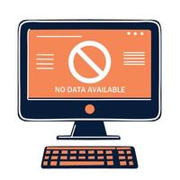 Data Unavailable on Desktop. Desktop displaying a No Data Available error. Clean outline style. Perfect for illustrating system errors. Simple, direct setting vector