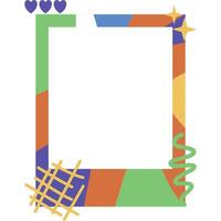Retro Polaroid Frame. Vintage style with hearts, flower, and geometric shapes. Perfect for photos, memories, scrapbooking. Cheerful, nostalgic atmosphere vector
