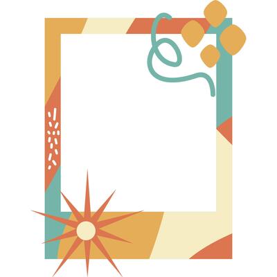 Retro Picture Frame. Funky design with hearts, green flower. Great for creative projects, invitations. Whimsical, vibrant feel