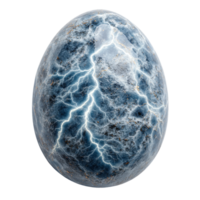 Blue Stone Egg with Lightning Patterns and Textured Surface in Bright Light png