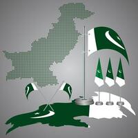 Realistic geopolitical Pakistani dotted map. Pakistan full map with realistic flagpole. Business solid map of Pakistan in national border. Territorial country of Pakistani dotted map with flagpole vector