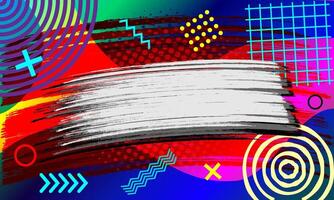 Abstract colorful memphis geometric Background with Grunge Scratch Brush. Brush Stroke and memphis Illustration for Banner, Poster, or Sports event Background. Scratch and memphis Elements For Design vector
