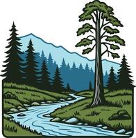 A river and trees in the mountains vector