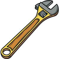 Illustration of a yellow and gray adjustable wrench tool on a white background vector