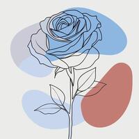 A single line art rose with blue and red color accents on a light background art vector