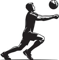 A stylized black and white image of a man playing volleyball in action pose ready to hit vector