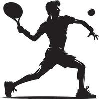 Silhouette of a tennis player hitting a ball with a racket on a white background vector