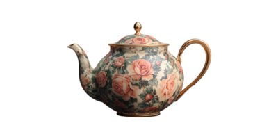 Elegant Floral Teapot With Gold Accents. Vintage Charm And Sophisticated Tea Experience Isolated On Transparent Background png