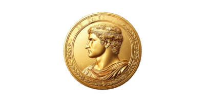 Gold Roman Coin With Emperor Profile. Symbol Of Ancient Wealth And Historical Significance Isolated On Transparent Background png