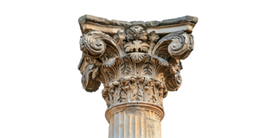 Corinthian Column Capital With Ornate Acanthus Leaves. Classical Architecture And Design Element Isolated On Transparent Background png