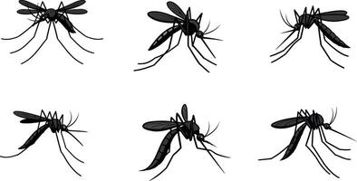 Mosquito silhouettes in various flying and resting positions illustration set vector