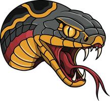 Venomous snake head with open mouth and forked tongue in detailed cartoon style vector