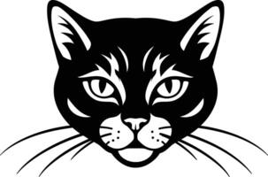 Black and white illustration of a cat face with detailed eyes and whiskers in simple style vector