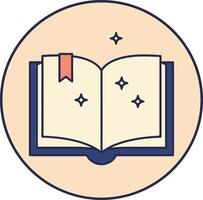 Open book illustration with bookmark and magical sparkles in beige background design vector