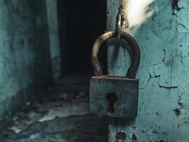 Weathered Lock and Key in a Dark Recess photo