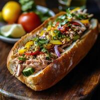 Submarine Roll Packed with Nutritious Tuna and Veggies photo